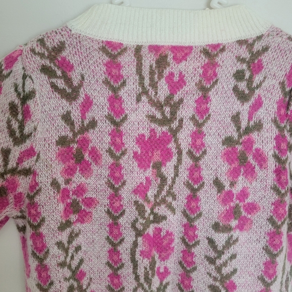 Fuscia Floral Intarsia Puff Sleeve Bohemian Tunic Sweater SZ XL NWT - Picture 11 of 15